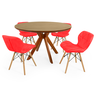 conjunto mesa de jantar redonda marci premium 120cm natural com 4 cadeiras slim vermelho