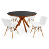 conjunto mesa de jantar redonda marci premium 120cm preta com 4 cadeiras slim branco