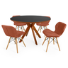 conjunto mesa de jantar redonda marci premium 120cm preta com 4 cadeiras slim marrom