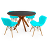 conjunto mesa de jantar redonda marci premium 120cm preta com 4 cadeiras slim tiffany
