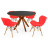 conjunto mesa de jantar redonda marci premium 120cm preta com 4 cadeiras slim vermelho