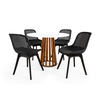 conjunto mesa de jantar redonda talia amadeirada branca 100cm com 4 cadeiras design marcela preto