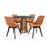 conjunto mesa de jantar redonda talia amadeirada preta 100cm com 4 cadeiras design marcela marrom