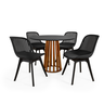 conjunto mesa de jantar redonda talia amadeirada preta 100cm com 4 cadeiras design marcela preto