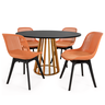 conjunto mesa de jantar redonda talia amadeirada preta 120cm com 4 cadeiras design marcela marrom