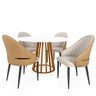 conjunto mesa de jantar redonda talia amadeirada branca 120cm com 4 cadeiras la martina bege