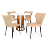 conjunto mesa de jantar redonda talia amadeirada branca 100cm com 4 cadeiras estofadas jacobsen bege
