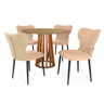 conjunto mesa de jantar redonda talia amadeirada natural 100cm com 4 cadeiras estofadas jacobsen bege