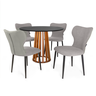 conjunto mesa de jantar redonda talia amadeirada preta 100cm com 4 cadeiras estofadas jacobsen cinza
