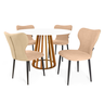 conjunto mesa de jantar redonda talia amadeirada branca 120cm com 4 cadeiras estofadas jacobsen bege