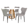 conjunto mesa de jantar redonda talia amadeirada branca 120cm com 4 cadeiras estofadas jacobsen cinza