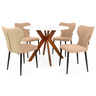conjunto mesa de jantar redonda marci 100cm branca com 4 cadeiras estofadas jacobsen bege