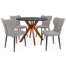 conjunto mesa de jantar redonda marci 100cm preta com 4 cadeiras estofadas jacobsen cinza