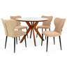 conjunto mesa de jantar redonda marci premium 100cm branca com 4 cadeiras estofadas jacobsen bege