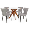 conjunto mesa de jantar redonda marci premium 100cm branca com 4 cadeiras estofadas jacobsen cinza