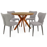 conjunto mesa de jantar redonda marci premium 100cm natural com 4 cadeiras estofadas jacobsen cinza