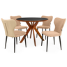conjunto mesa de jantar redonda marci premium 100cm preta com 4 cadeiras estofadas jacobsen bege