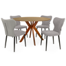 conjunto mesa de jantar redonda marci 120cm natural com 4 cadeiras estofadas jacobsen cinza