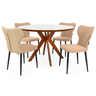 conjunto mesa de jantar redonda marci premium 120cm branca com 4 cadeiras estofadas jacobsen bege