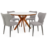 conjunto mesa de jantar redonda marci premium 120cm branca com 4 cadeiras estofadas jacobsen cinza
