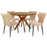 conjunto mesa de jantar redonda marci premium 120cm natural com 4 cadeiras estofadas jacobsen bege