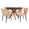 conjunto mesa de jantar redonda marci premium 120cm preta com 4 cadeiras estofadas jacobsen bege