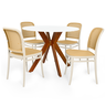 conjunto mesa de jantar redonda marci 100cm branca com 4 cadeiras roma bege