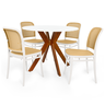 conjunto mesa de jantar redonda marci 100cm branca com 4 cadeiras roma branco