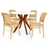 conjunto mesa de jantar redonda marci 100cm branca com 4 cadeiras roma nude