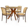 conjunto mesa de jantar redonda marci 100cm natural com 4 cadeiras roma marrom