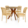 conjunto mesa de jantar redonda marci 100cm natural com 4 cadeiras roma nude