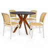 conjunto mesa de jantar redonda marci 100cm preta com 4 cadeiras roma bege