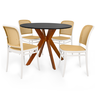 conjunto mesa de jantar redonda marci 100cm preta com 4 cadeiras roma branco