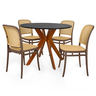 conjunto mesa de jantar redonda marci 100cm preta com 4 cadeiras roma marrom