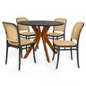 conjunto mesa de jantar redonda marci 100cm preta com 4 cadeiras roma preto