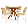 conjunto mesa de jantar redonda marci premium 100cm natural com 4 cadeiras roma branco