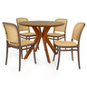 conjunto mesa de jantar redonda marci premium 100cm natural com 4 cadeiras roma marrom
