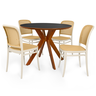 conjunto mesa de jantar redonda marci premium 100cm preta com 4 cadeiras roma bege