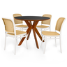 conjunto mesa de jantar redonda marci premium 100cm preta com 4 cadeiras roma branco