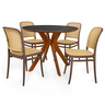 conjunto mesa de jantar redonda marci premium 100cm preta com 4 cadeiras roma marrom