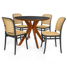 conjunto mesa de jantar redonda marci premium 100cm preta com 4 cadeiras roma preto