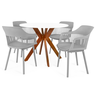 conjunto mesa de jantar redonda marci 100cm branca com 4 cadeiras marcela cinza