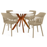 conjunto mesa de jantar redonda marci 100cm branca com 4 cadeiras marcela nude escuro