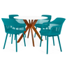 conjunto mesa de jantar redonda marci 100cm branca com 4 cadeiras marcela turquesa
