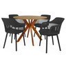 conjunto mesa de jantar redonda marci 100cm natural com 4 cadeiras marcela preto