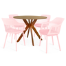 conjunto mesa de jantar redonda marci 100cm natural com 4 cadeiras marcela rosa