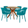 conjunto mesa de jantar redonda marci 100cm natural com 4 cadeiras marcela turquesa