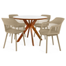 conjunto mesa de jantar redonda marci premium 100cm branca com 4 cadeiras marcela nude escuro