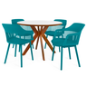conjunto mesa de jantar redonda marci premium 100cm branca com 4 cadeiras marcela turquesa