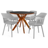 conjunto mesa de jantar redonda marci premium 100cm preta com 4 cadeiras marcela cinza